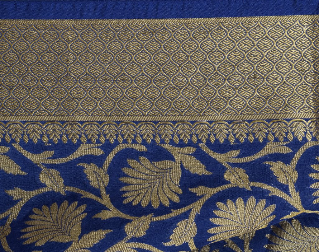 Blue Banarasi Dupatta Indian Art Silk Woven Zari Brocade Long Stole Scarves Wrap