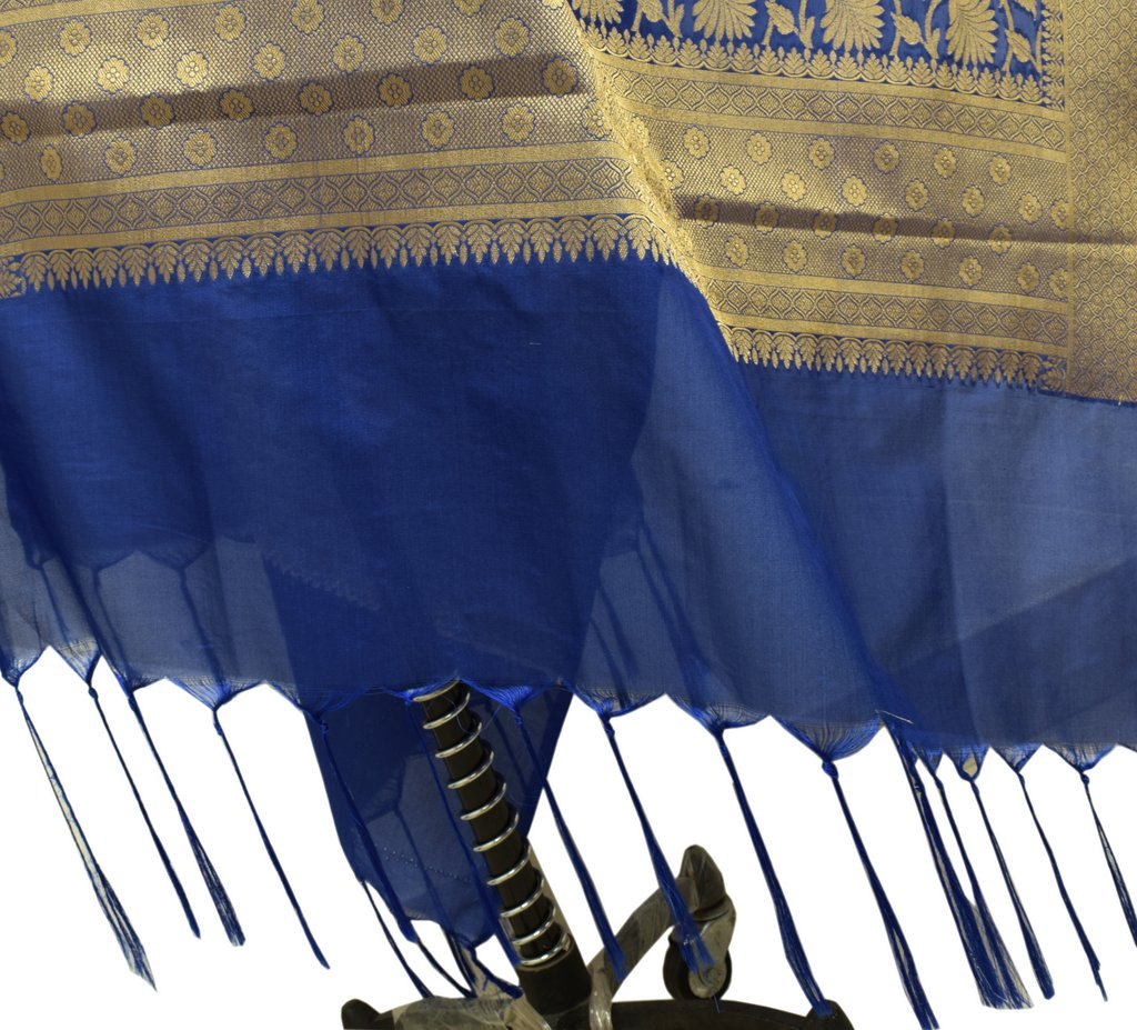 Blue Banarasi Dupatta Indian Art Silk Woven Zari Brocade Long Stole Scarves Wrap