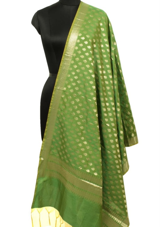 Green Banarasi Dupatta Indian Art Silk Woven Zari Brocade Long Stole Scarves