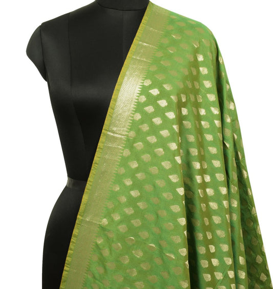 Green Banarasi Dupatta Indian Art Silk Woven Zari Brocade Long Stole Scarves
