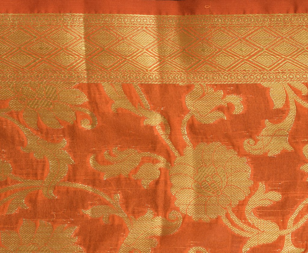 Orange Banarasi Dupatta Indian Art Silk Woven Zari Brocade Long Stole Scarves