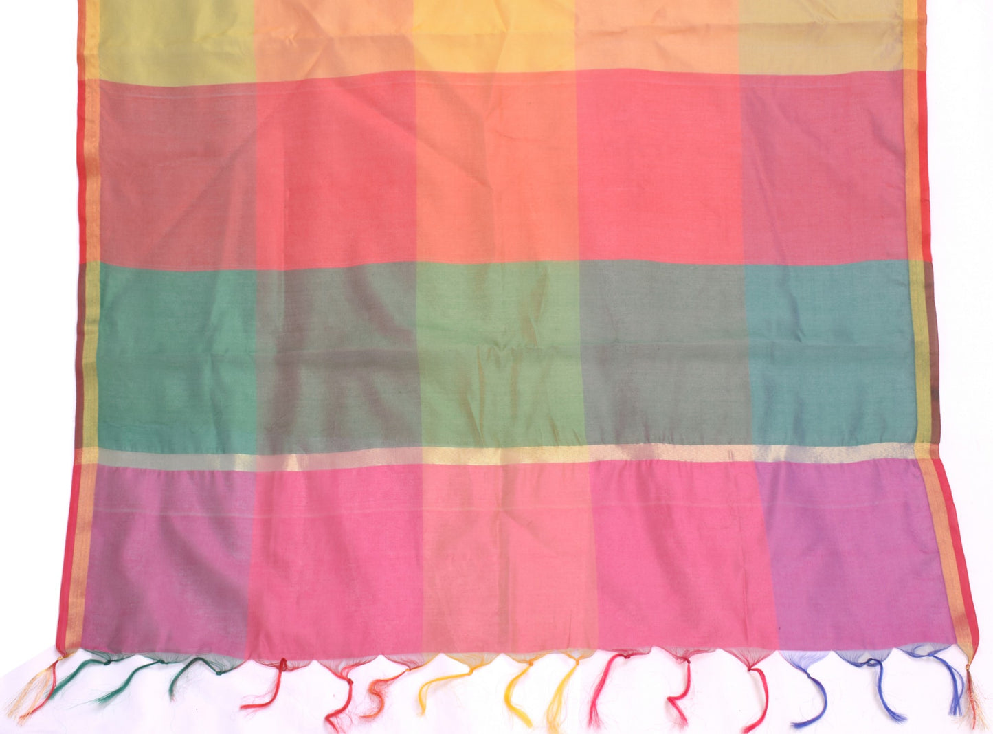 Multi-Color Banarasi Dupatta Handloom Colorblocked with Zari Border Long Stole