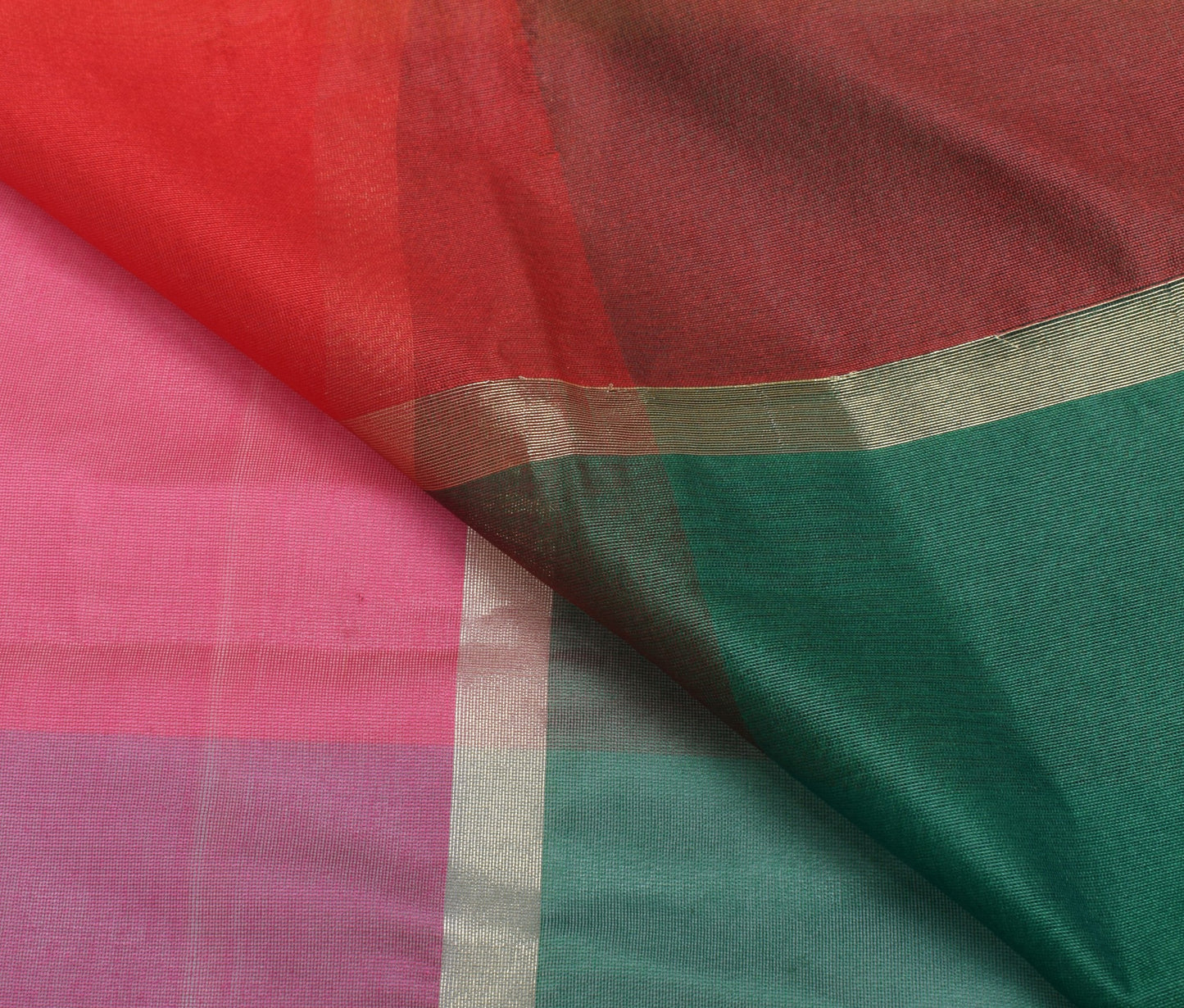 Multi-Color Banarasi Dupatta Handloom Colorblocked with Zari Border Long Stole