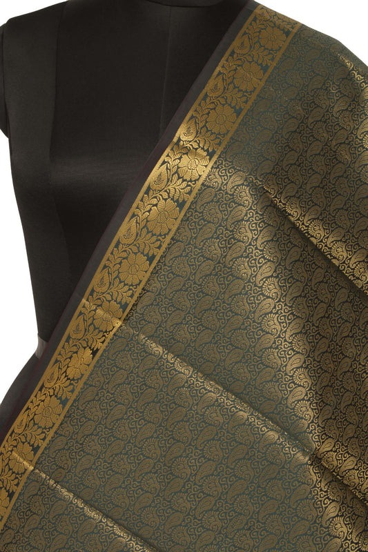 Black Banarasi Dupatta Indian Art Silk Woven Zari Brocade Long Stole Scarves