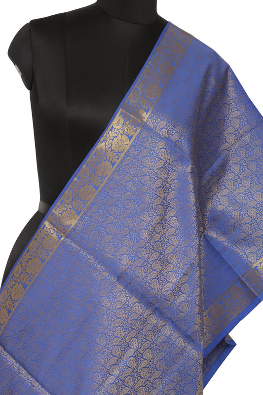 Blue Banarasi Dupatta Indian Art Silk Woven Zari Brocade Long Stole Scarves