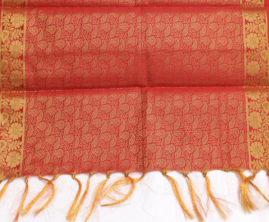 Red Banarasi Dupatta Indian Art Silk Woven Zari Brocade Long Wrap Scarves