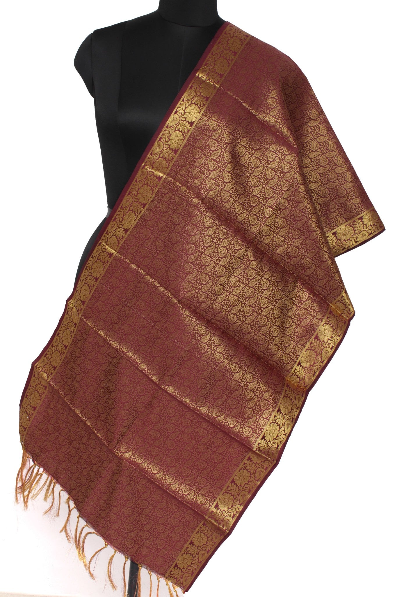 Brown Banarasi Dupatta Indian Art Silk Woven Zari Brocade Long Stole Scarves