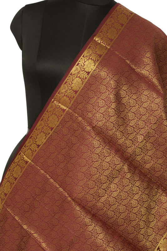 Brown Banarasi Dupatta Indian Art Silk Woven Zari Brocade Long Stole Scarves