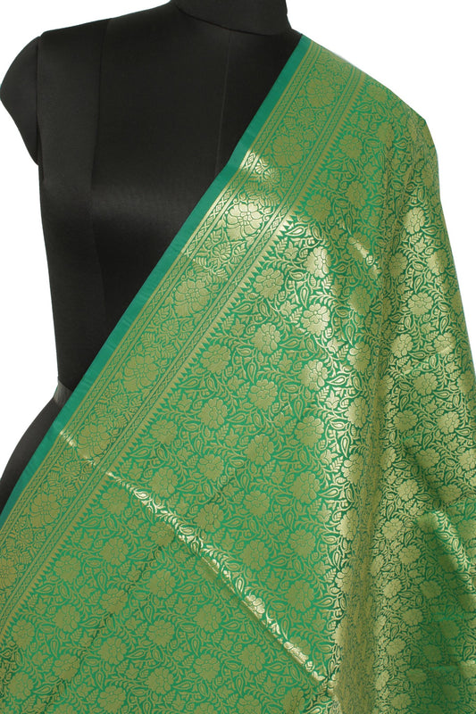 Green Banarasi Dupatta Indian Art Silk Woven Zari Brocade Long Stole Scarves