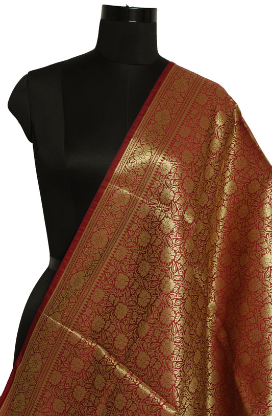 Red Banarasi Dupatta Indian Art Silk Woven Zari Brocade Long Stole Scarves