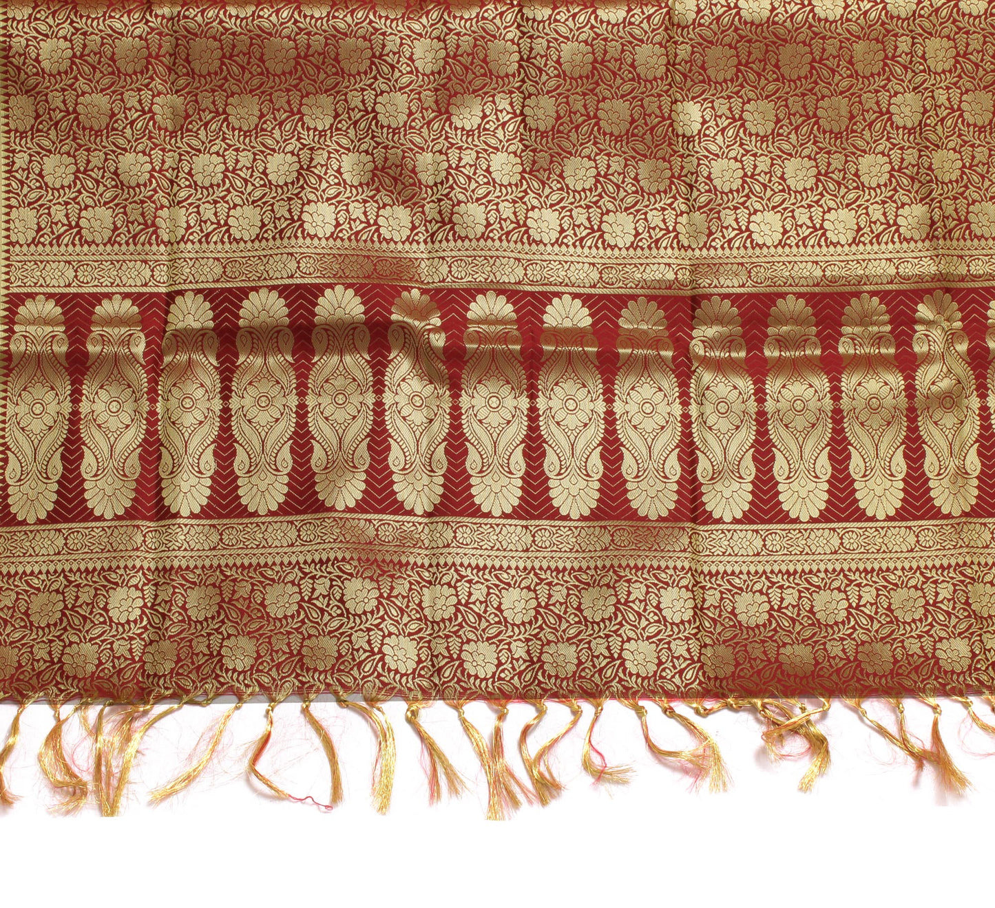 Red Banarasi Dupatta Indian Art Silk Woven Zari Brocade Long Stole Scarves
