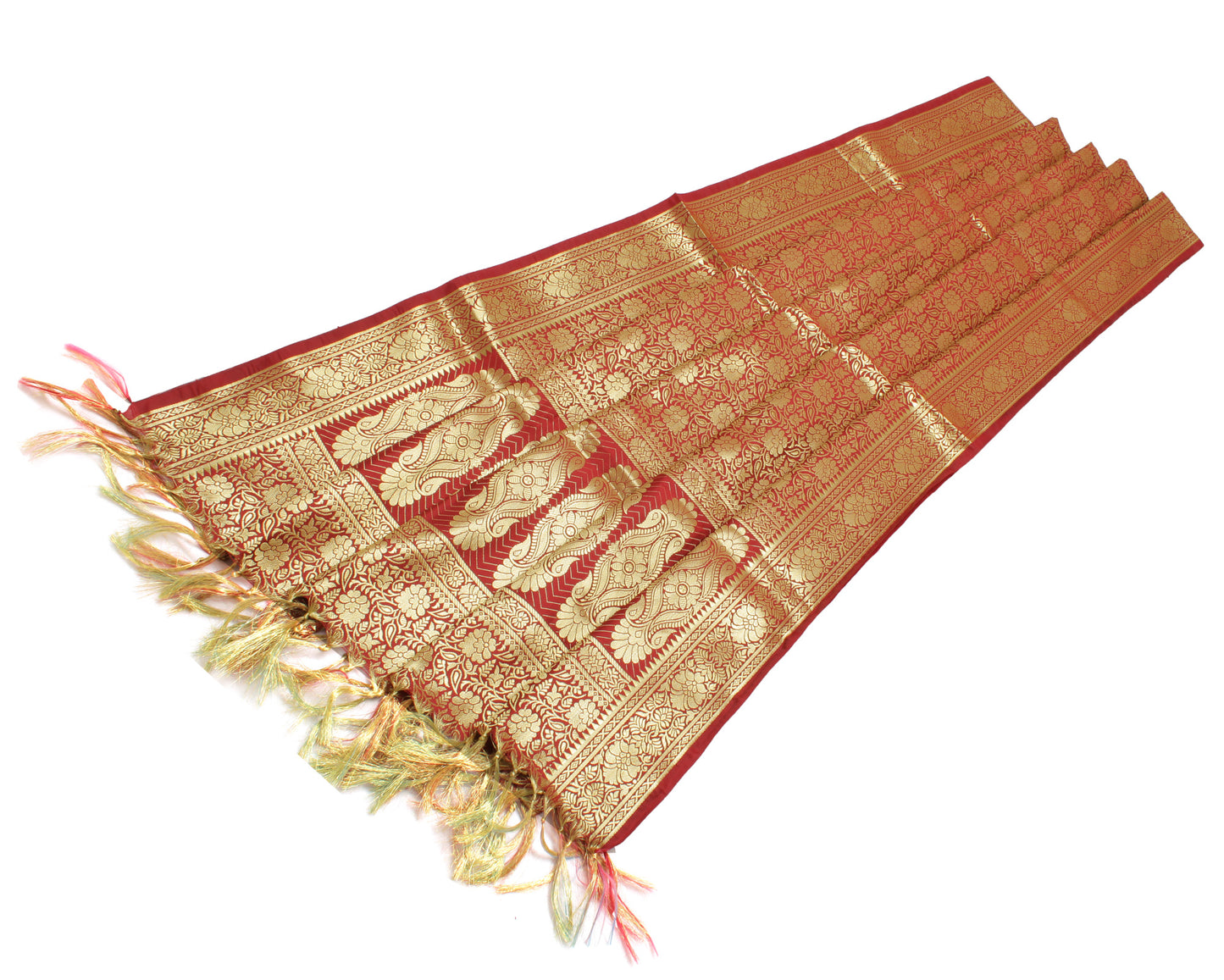 Red Banarasi Dupatta Indian Art Silk Woven Zari Brocade Long Stole Scarves