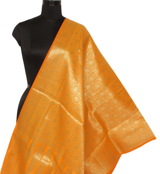 Orange Banarasi Dupatta Indian Art Silk Woven Zari Brocade Long Stole Scarves