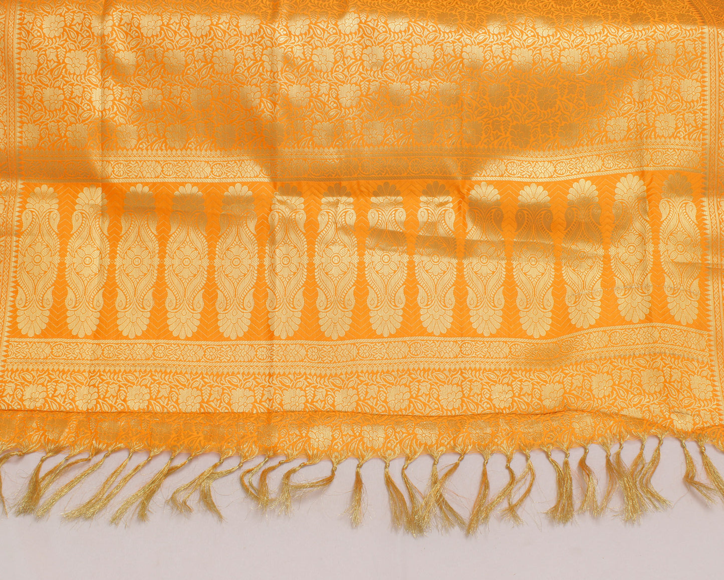 Orange Banarasi Dupatta Indian Art Silk Woven Zari Brocade Long Stole Scarves