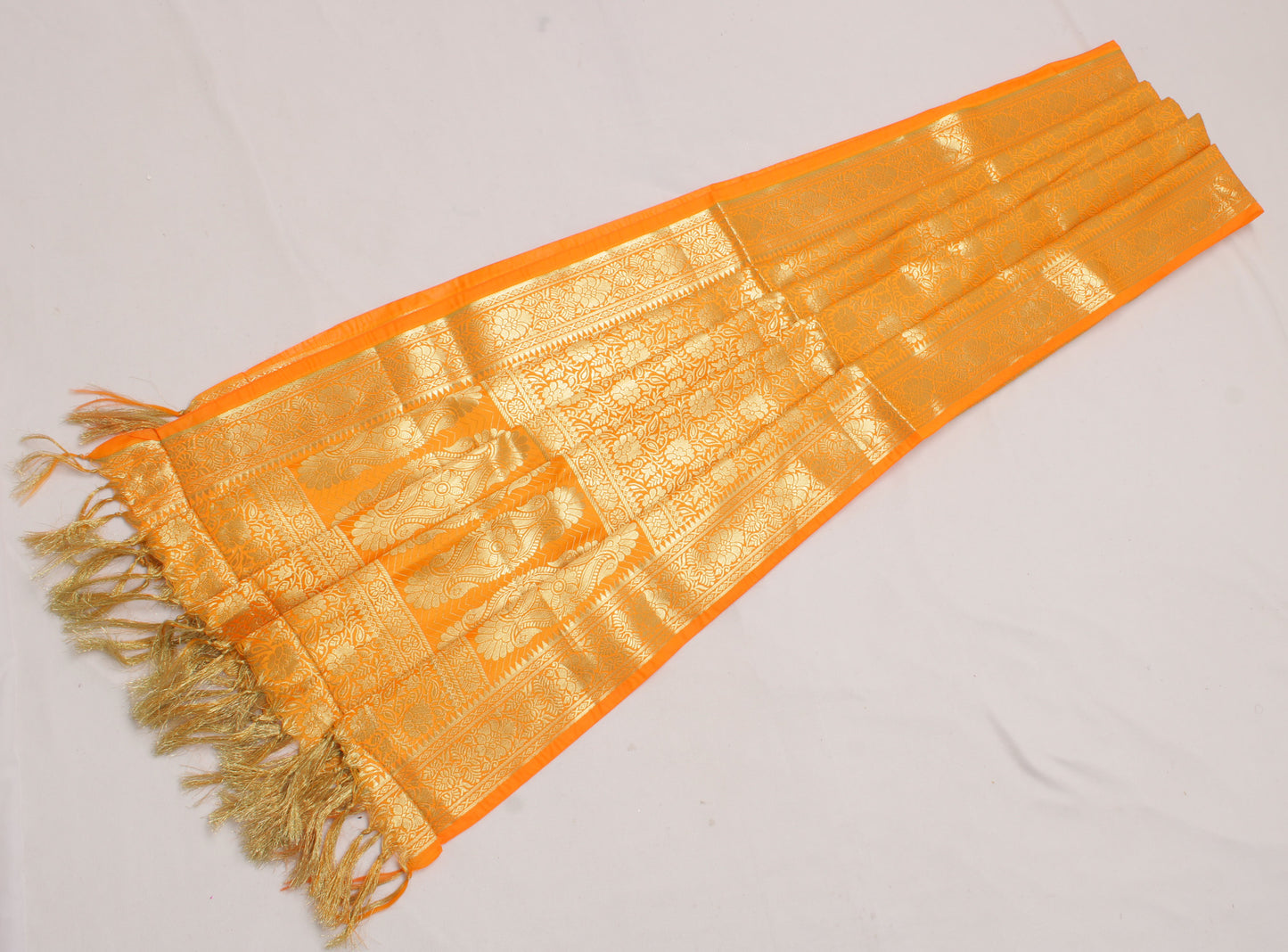 Orange Banarasi Dupatta Indian Art Silk Woven Zari Brocade Long Stole Scarves