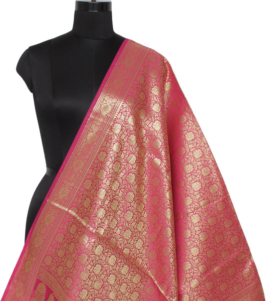 Pink Banarasi Dupatta Indian Art Silk Woven Zari Brocade Long Stole Scarves