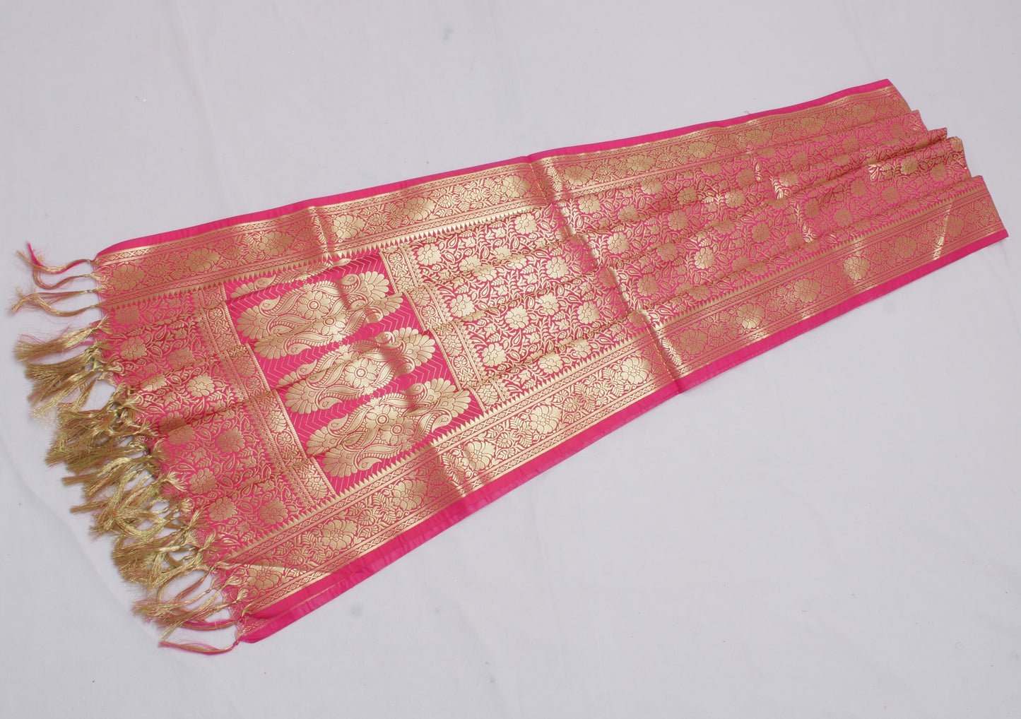 Pink Banarasi Dupatta Indian Art Silk Woven Zari Brocade Long Stole Scarves