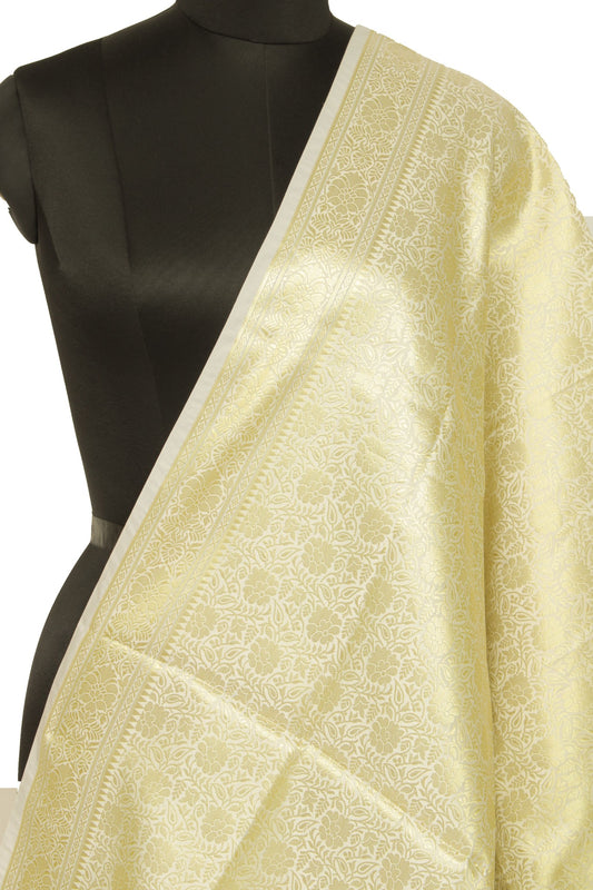 Cream Banarasi Dupatta Indian Art Silk Woven Zari Brocade Long Stole Scarves