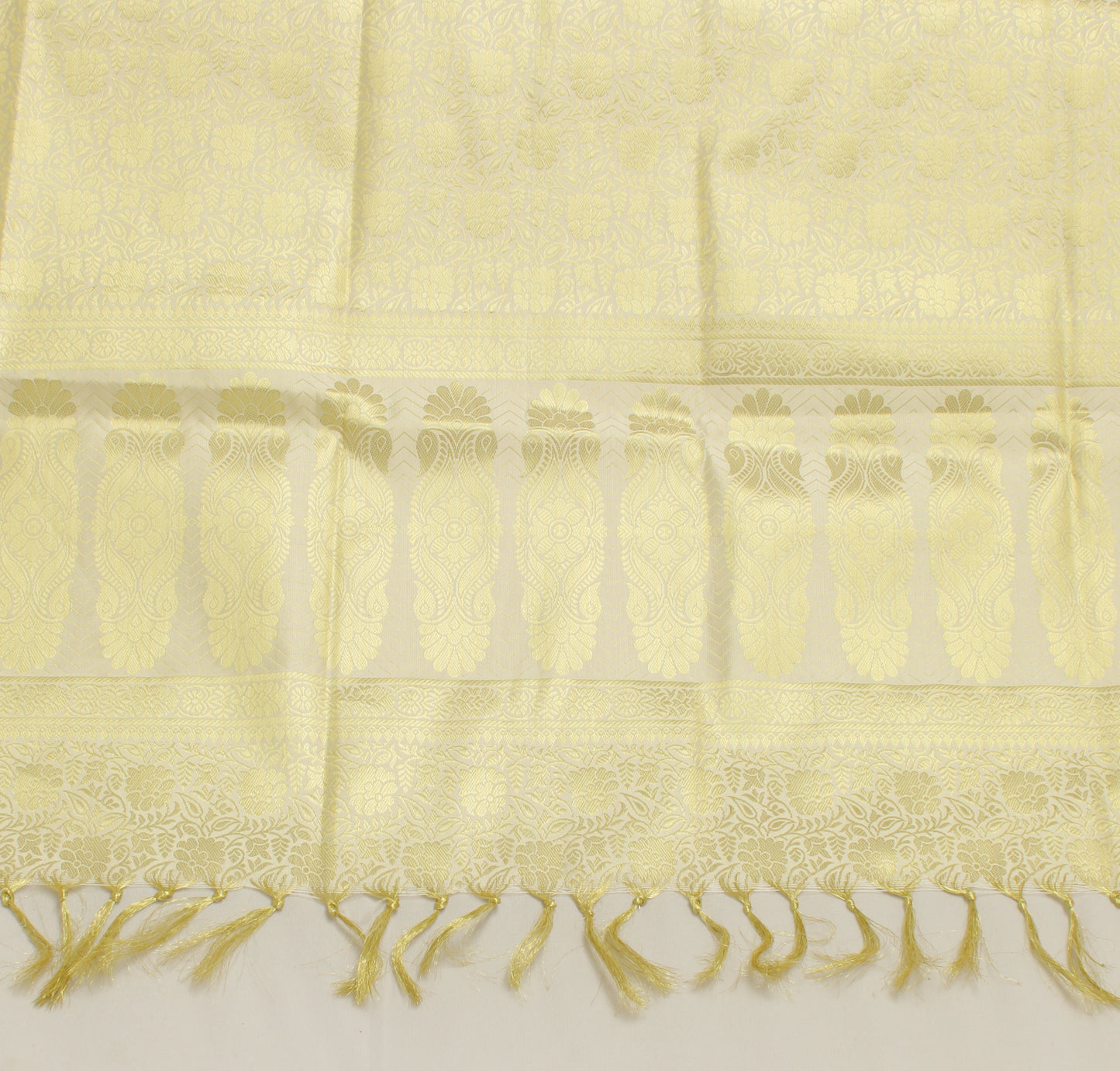 Cream Banarasi Dupatta Indian Art Silk Woven Zari Brocade Long Stole Scarves