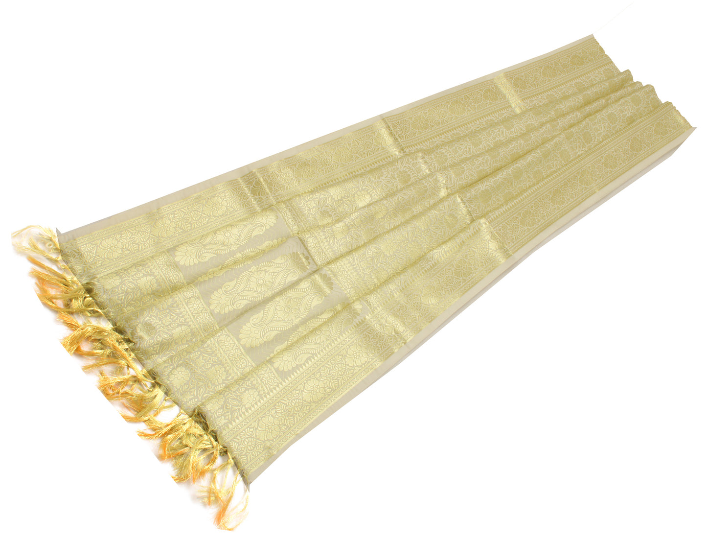 Cream Banarasi Dupatta Indian Art Silk Woven Zari Brocade Long Stole Scarves