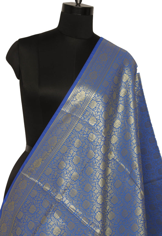 Blue Banarasi Dupatta Indian Art Silk Woven Zari Brocade Long Stole Scarves