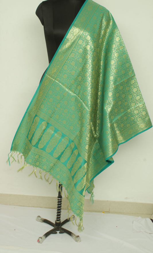 Green Banarasi Dupatta Indian Art Silk Woven Zari Brocade Long Stole Scarves
