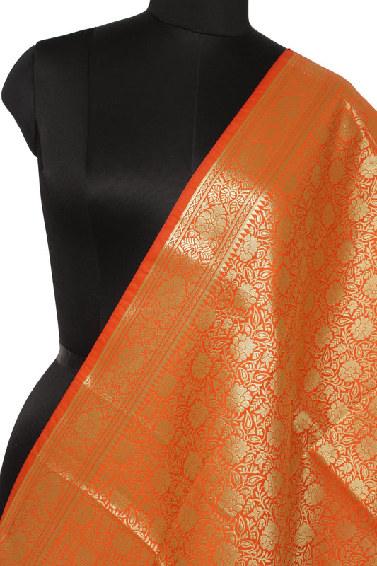 Orange Banarasi Dupatta Indian Art Silk Woven Zari Brocade Long Stole Scarves