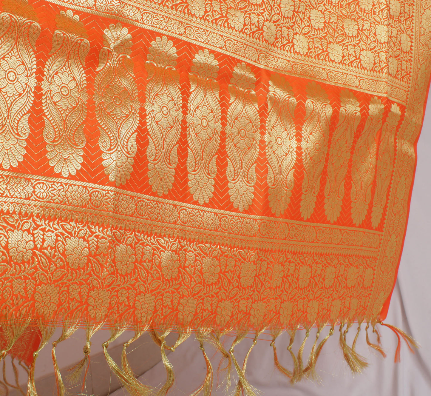 Orange Banarasi Dupatta Indian Art Silk Woven Zari Brocade Long Stole Scarves