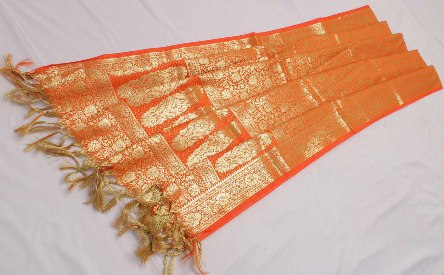 Orange Banarasi Dupatta Indian Art Silk Woven Zari Brocade Long Stole Scarves