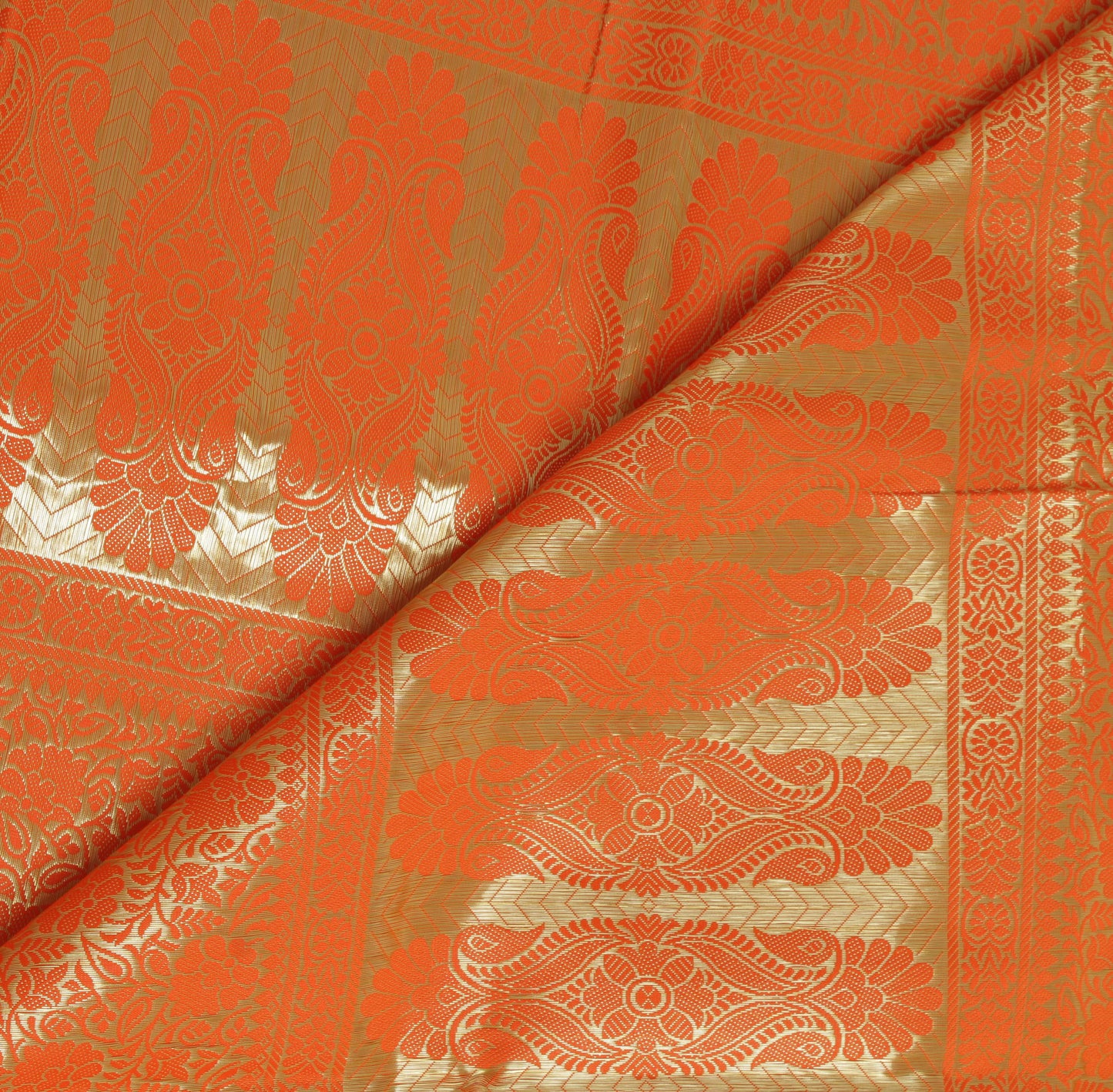 Orange Banarasi Dupatta Indian Art Silk Woven Zari Brocade Long Stole Scarves