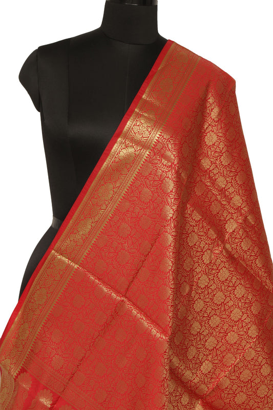 Red Banarasi Dupatta Indian Art Silk Woven Zari Brocade Long Stole Scarves