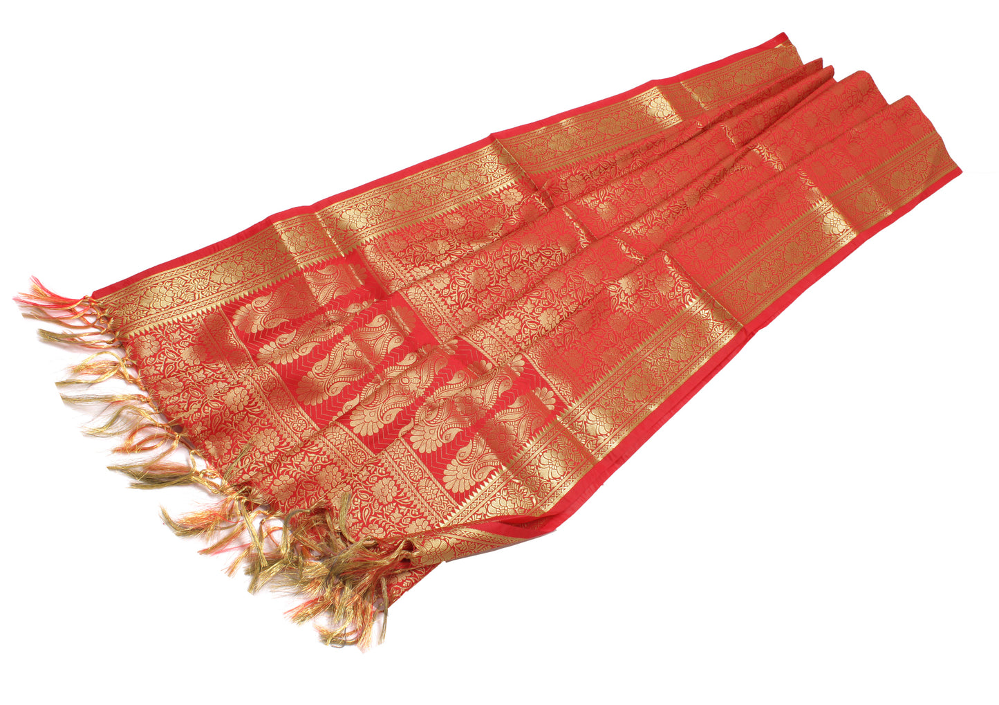 Red Banarasi Dupatta Indian Art Silk Woven Zari Brocade Long Stole Scarves