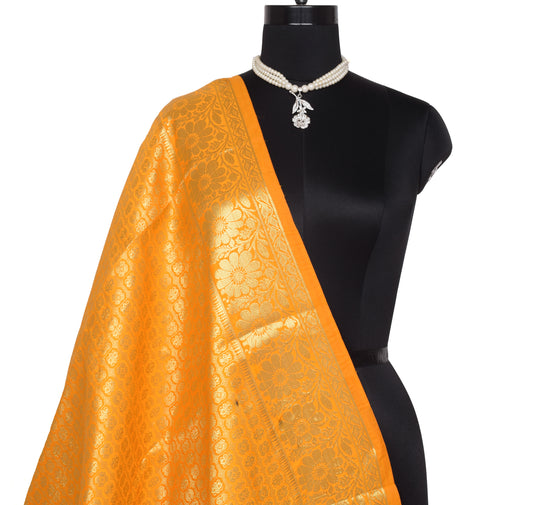 Orange Banarasi Dupatta Indian Art Silk Woven Zari Brocade Long Stole Scarves
