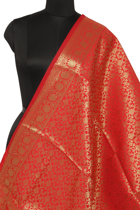 Red Banarasi Dupatta Indian Art Silk Woven Zari Brocade Long Stole Scarves