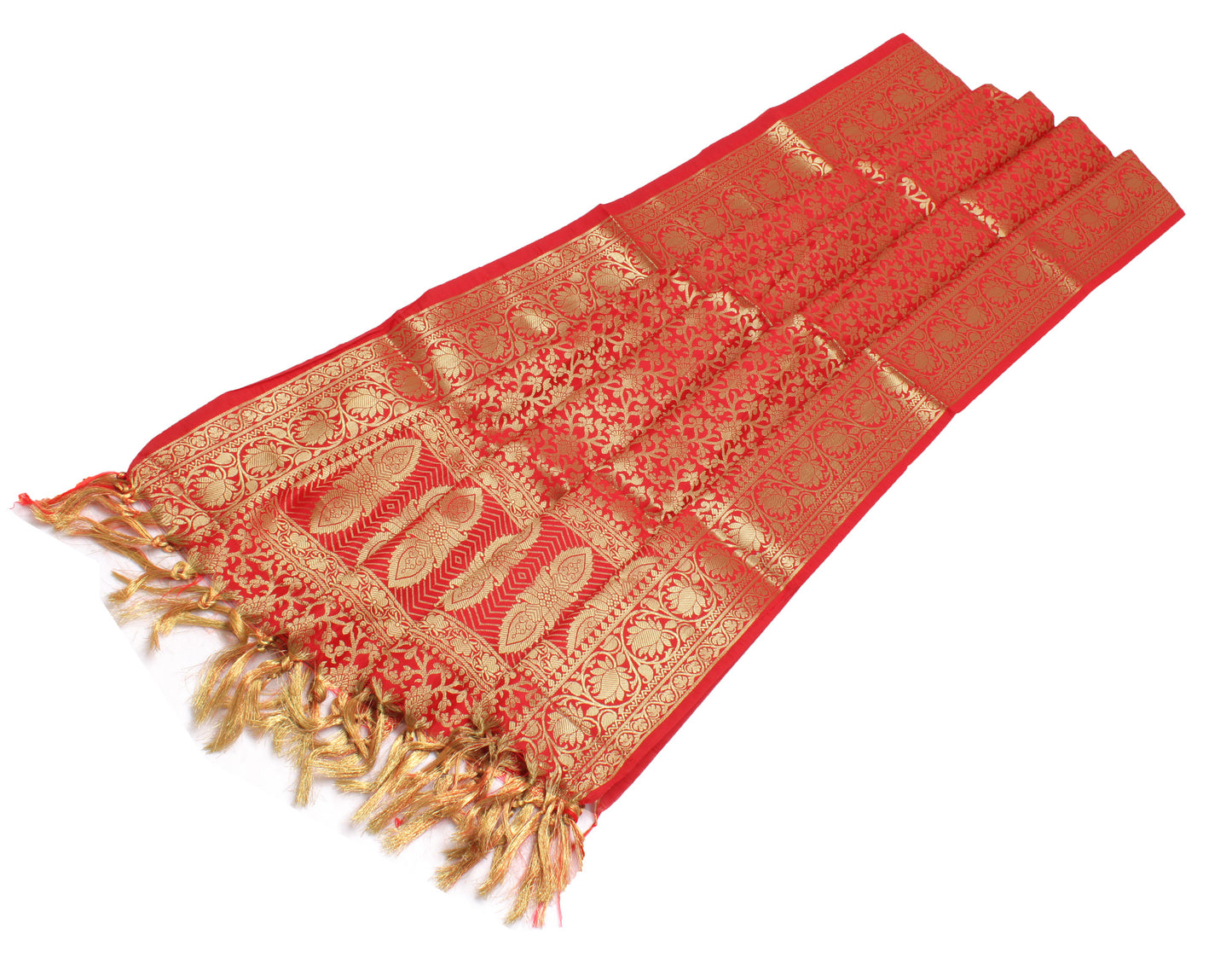 Red Banarasi Dupatta Indian Art Silk Woven Zari Brocade Long Stole Scarves