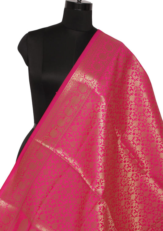 Hot Pink Banarasi Dupatta Indian Art Silk Woven Zari Brocade Long Stole Scarves