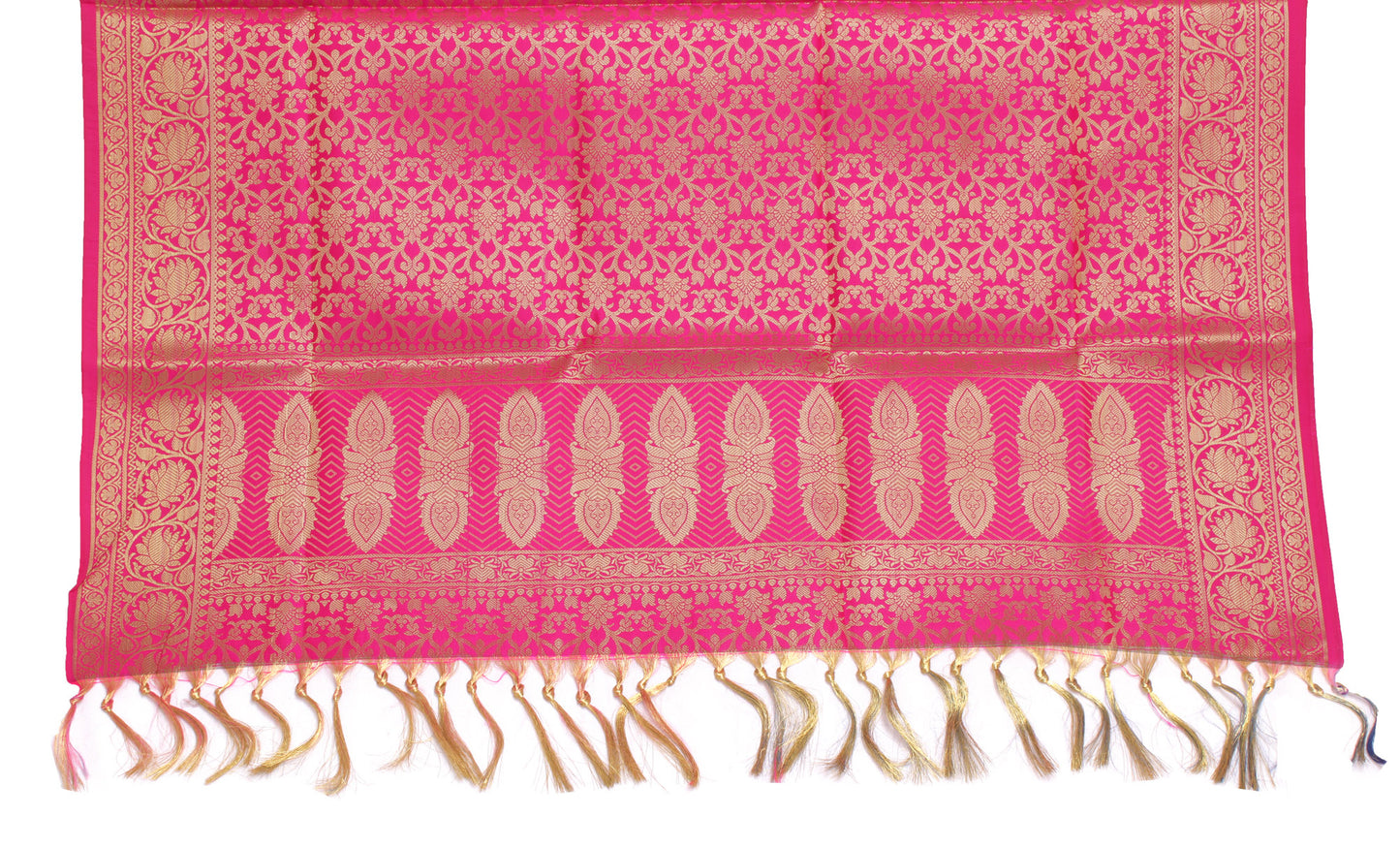 Hot Pink Banarasi Dupatta Indian Art Silk Woven Zari Brocade Long Stole Scarves