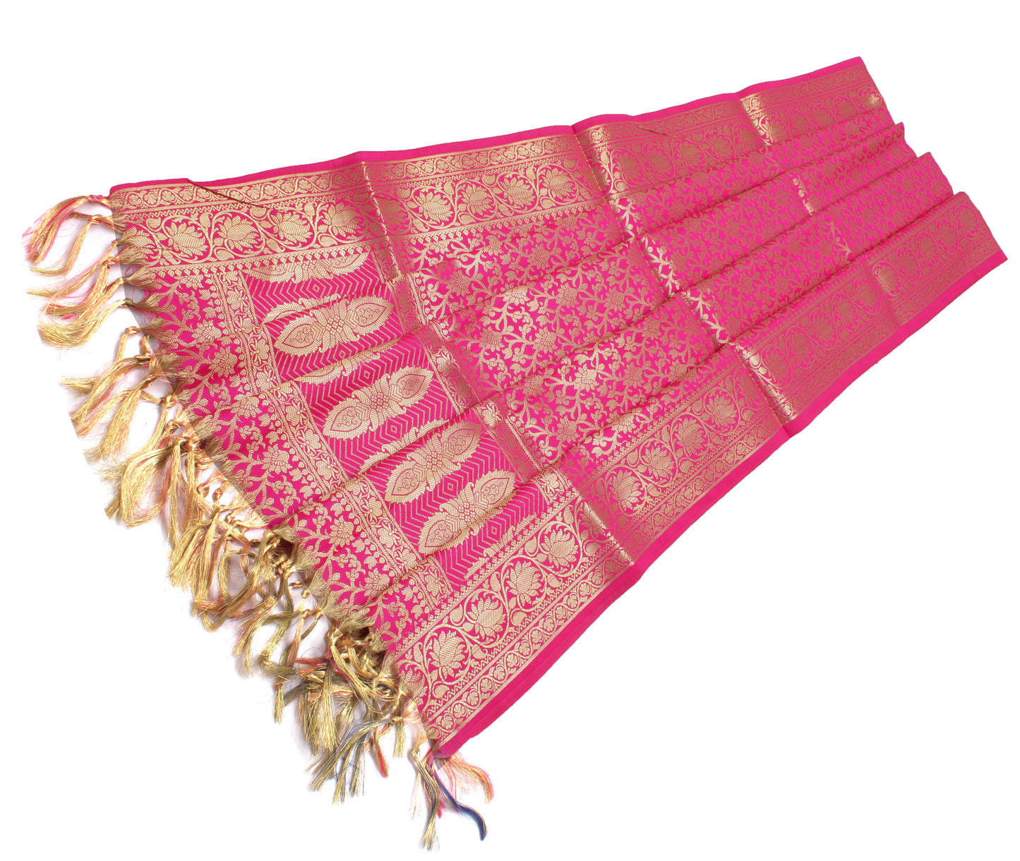 Hot Pink Banarasi Dupatta Indian Art Silk Woven Zari Brocade Long Stole Scarves