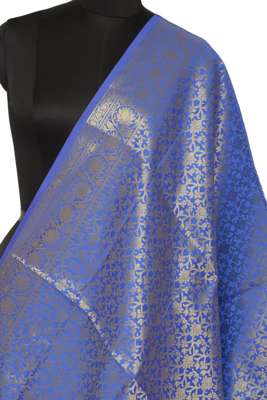 Blue Banarasi Dupatta Indian Art Silk Woven Zari Brocade Long Stole Scarves