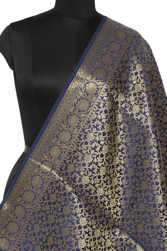 Blue Banarasi Dupatta Indian Art Silk Woven Zari Brocade Long Stole Scarves