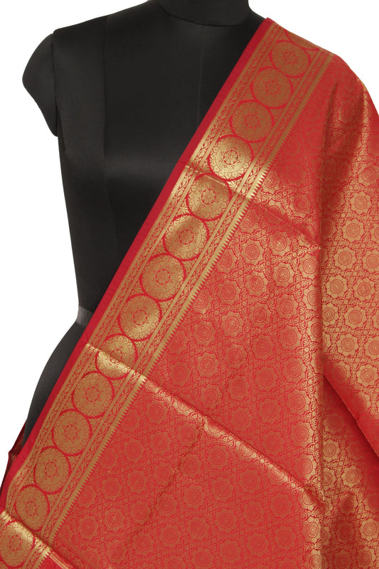 Red Banarasi Dupatta Indian Art Silk Woven Zari Brocade Long Stole Scarves