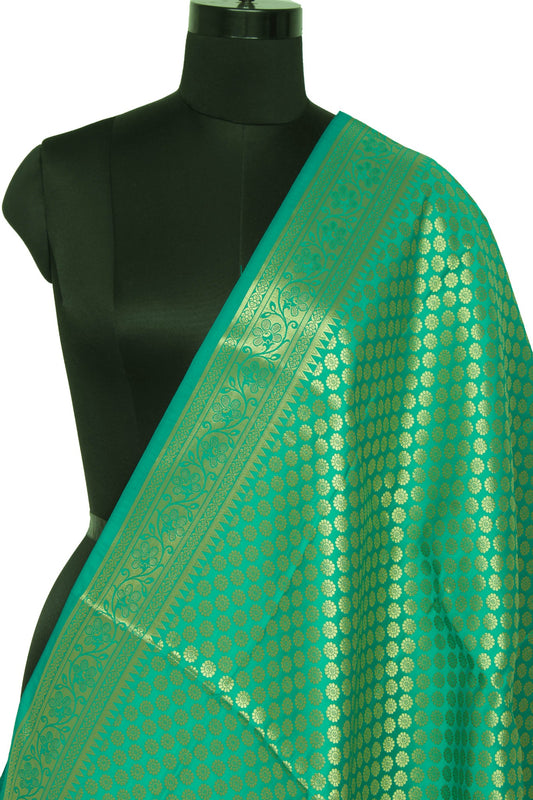 Green Banarasi Dupatta Indian Art Silk Woven Zari Brocade Long Stole Scarves