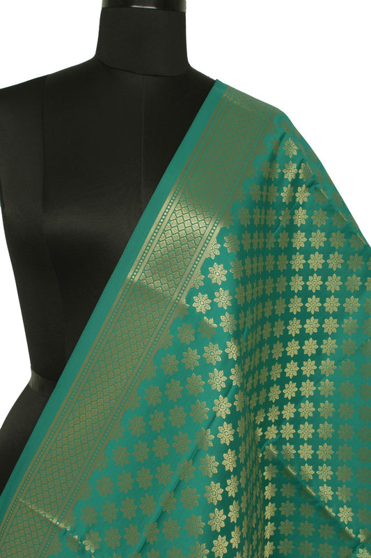 Green Banarasi Dupatta Indian Art Silk Woven Zari Brocade Long Stole Scarves