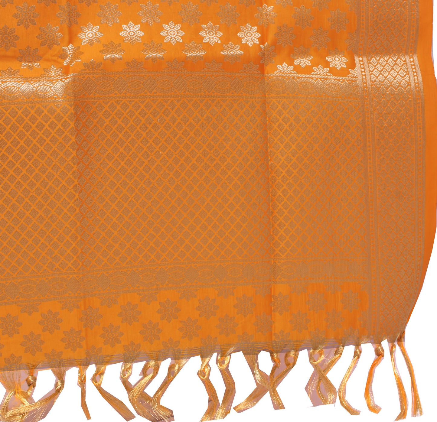 Orange Banarasi Dupatta Indian Art Silk Woven Zari Brocade Long Stole Scarves