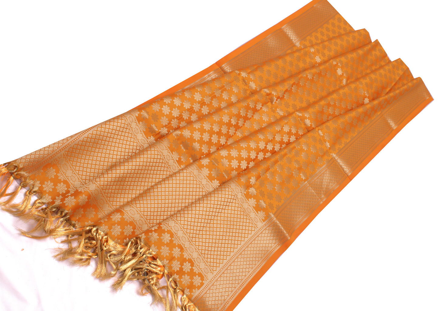 Orange Banarasi Dupatta Indian Art Silk Woven Zari Brocade Long Stole Scarves