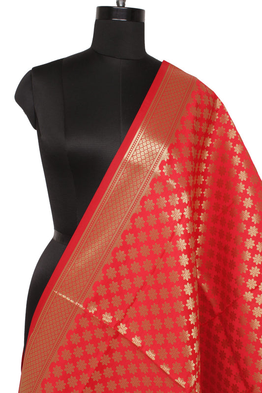 Red Banarasi Dupatta Indian Art Silk Woven Zari Brocade Long Stole Scarves Veil
