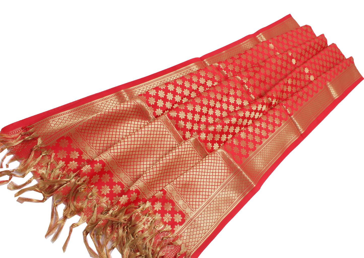 Red Banarasi Dupatta Indian Art Silk Woven Zari Brocade Long Stole Scarves Veil