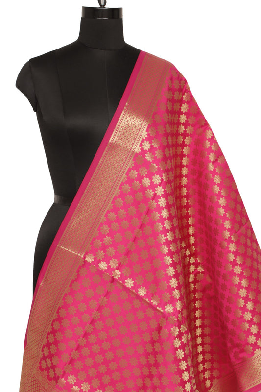 Hot Pink Banarasi Dupatta Indian Art Silk Woven Zari Brocade Long Stole Scarves