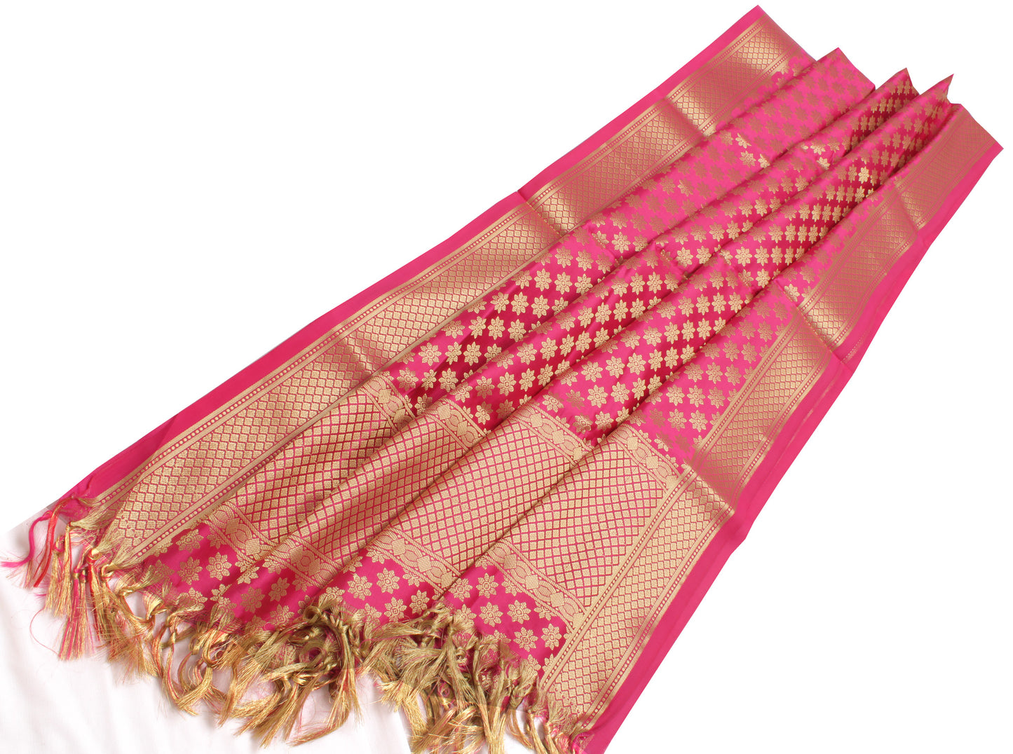 Hot Pink Banarasi Dupatta Indian Art Silk Woven Zari Brocade Long Stole Scarves