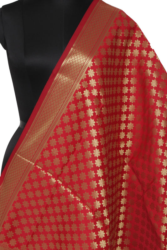 Red Banarasi Dupatta Indian Art Silk Woven Zari Brocade Long Stole Scarves